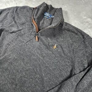 Polo Ralph Lauren Sweater Mens XL Gray Estate Rib Quarter Zip Cotton Pullover